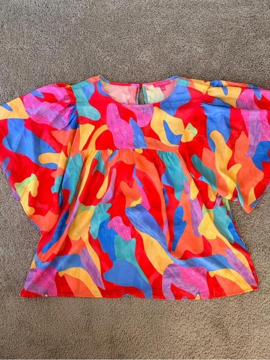 Flying Tomato Abstract Watercolor Butterfly Sleeve Blouse Top L - Picture 6 of 9